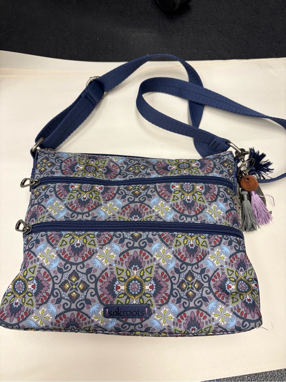 Sakroots Navy and Multicolor Floral-Print Crossbody Bag